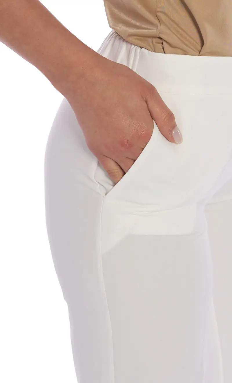 Pantalone sigaretta maria bellentani in lino, colore panna miniatura 2