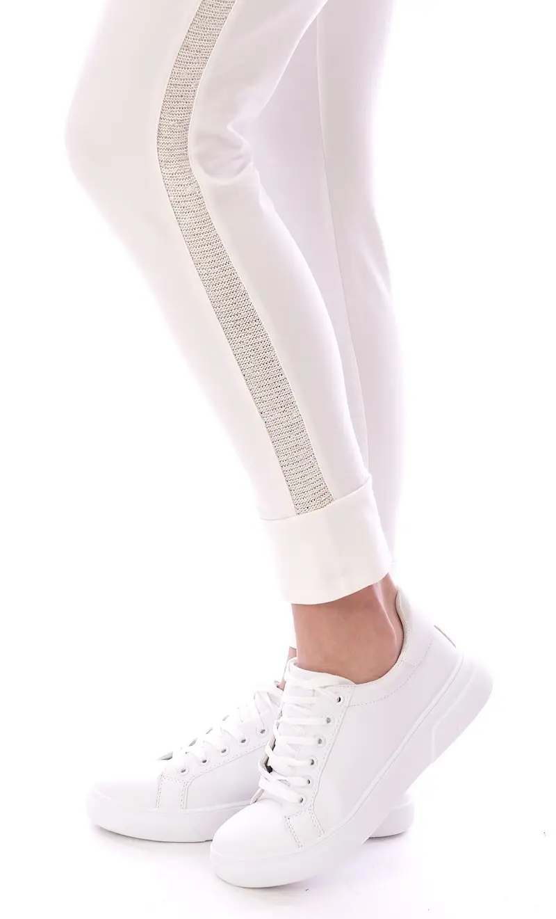 Pantalone tuta maria bellentani con banda bianco, colore bianco miniatura 2