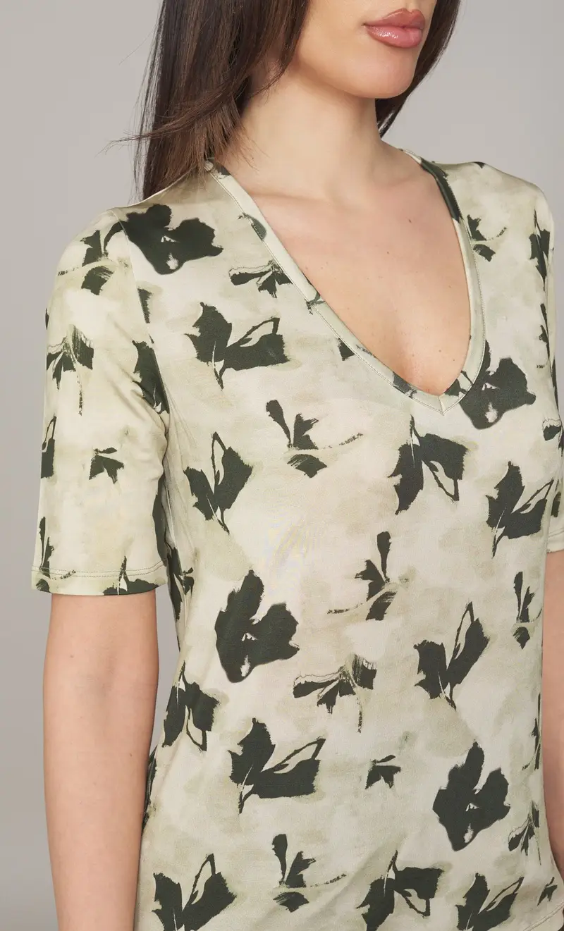 T-shirt maria bellentani floreale con scollo a punta - zonda, colore sabbia miniatura 2