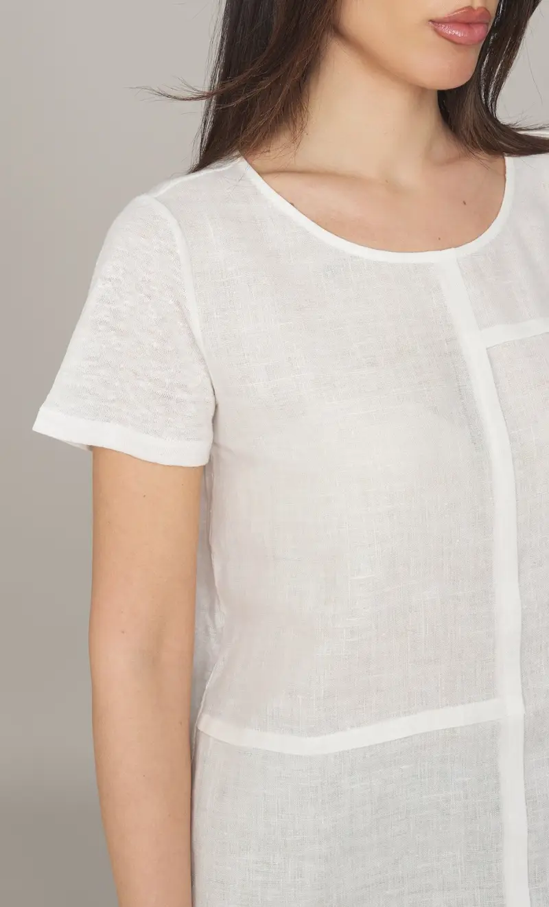 T-shirt maria bellentani in puro lino con scollo a barca, colore panna miniatura 2