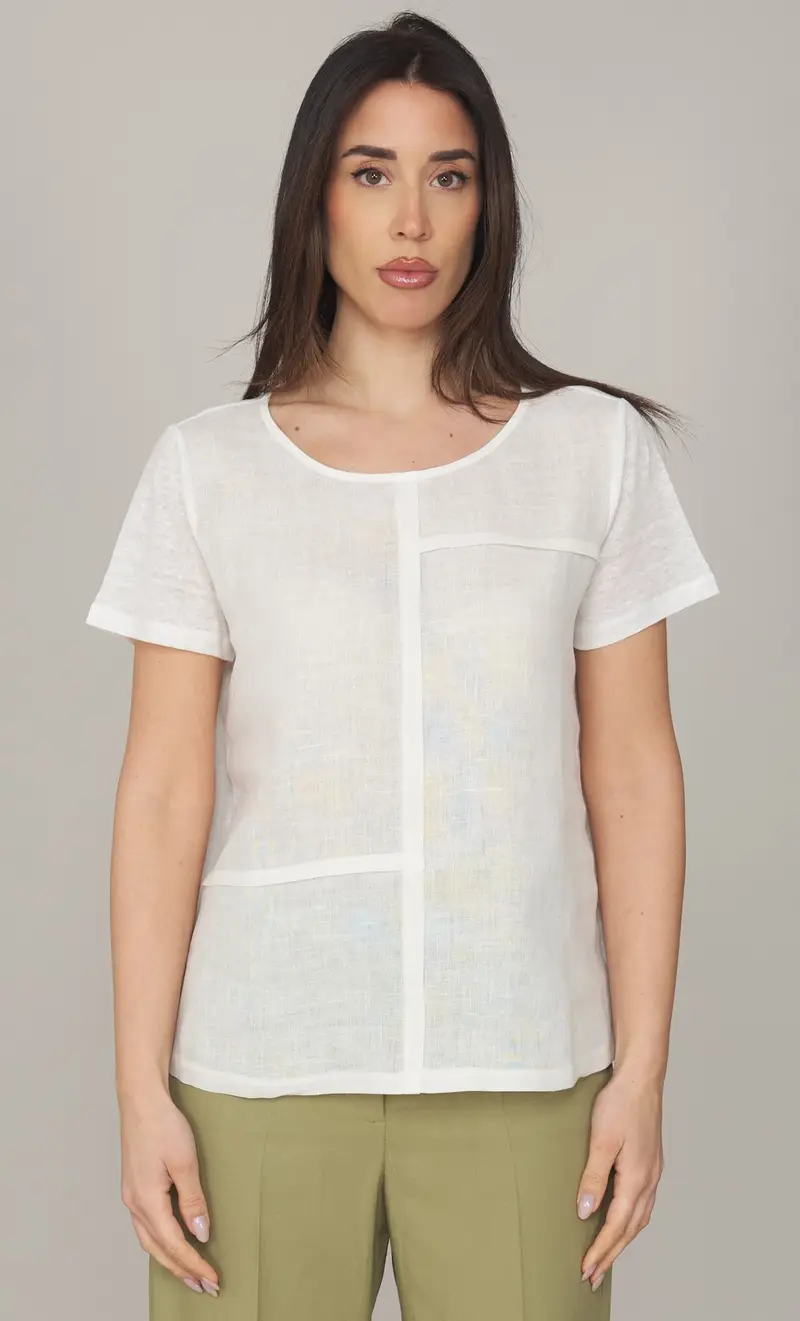 T-shirt maria bellentani in puro lino con scollo a barca, colore panna