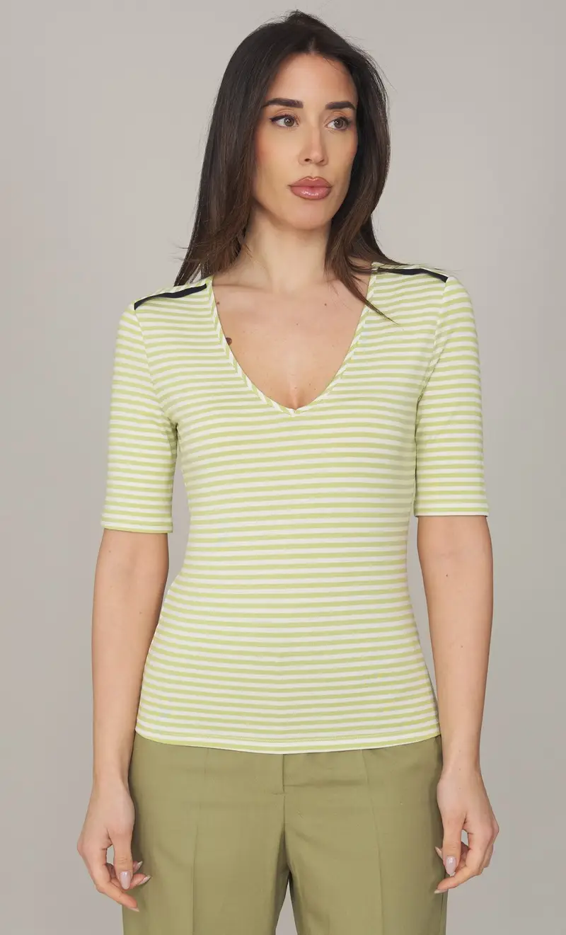 T-shirt rigata maria bellentani scollo a punta - bayas, colore verde