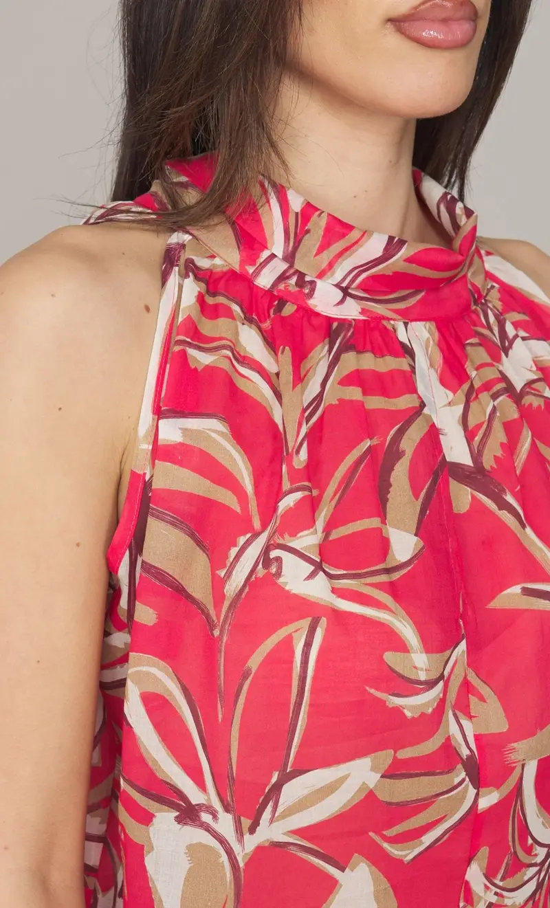 Top maria bellentani a fiori con collo a sciarpa - eterea, colore corallo miniatura 2