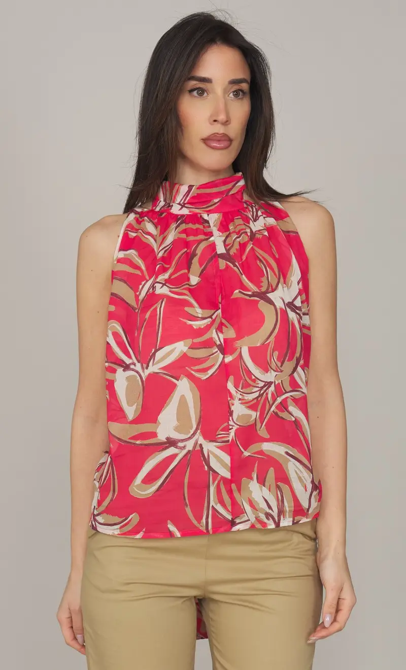 Top maria bellentani a fiori con collo a sciarpa - eterea, colore corallo