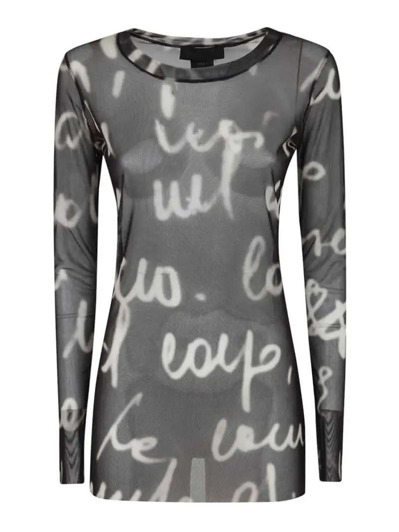 Maglia in tulle stampato Nero