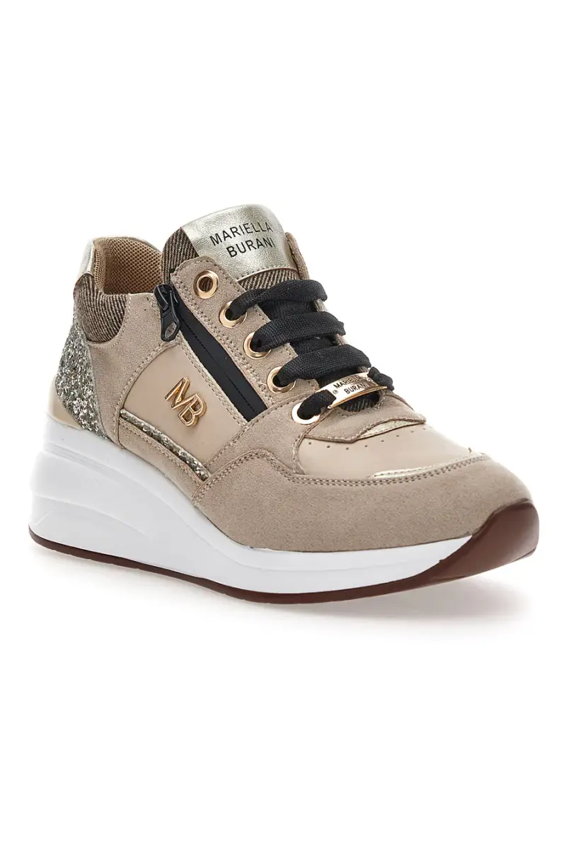 Sneakers beige con glitter e zip laterale Mariella Burani 51751C1104 [BEIGE] miniatura 2