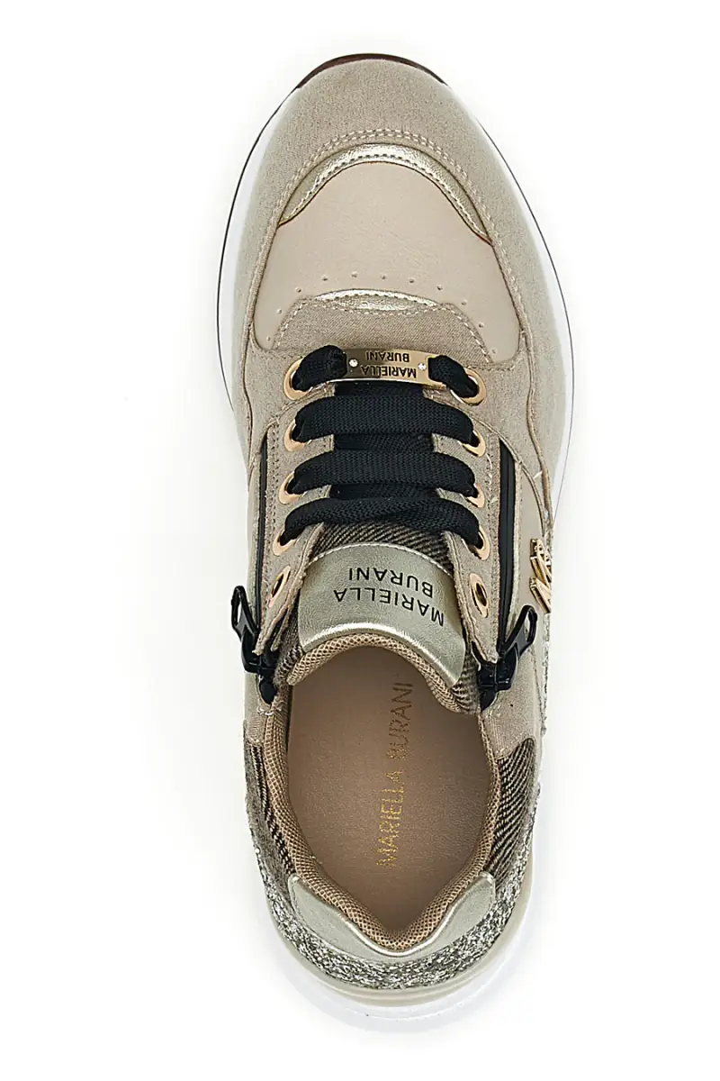 Sneakers beige con glitter e zip laterale Mariella Burani 51751C1104 [BEIGE] miniatura 3
