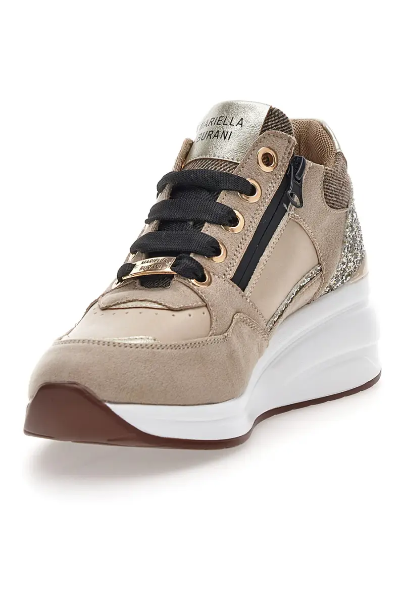 Sneakers beige con glitter e zip laterale Mariella Burani 51751C1104 [BEIGE] miniatura 4