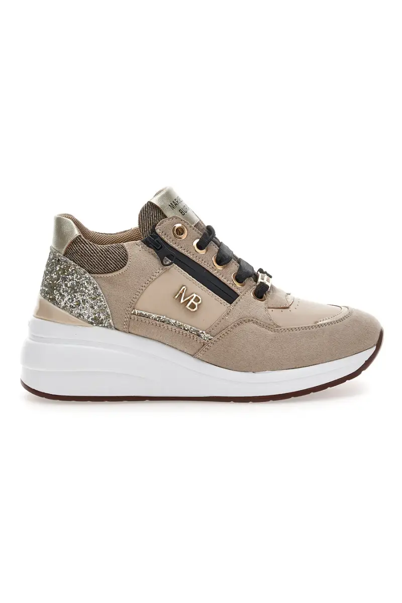 Sneakers beige con glitter e zip laterale Mariella Burani 51751C1104 [BEIGE]