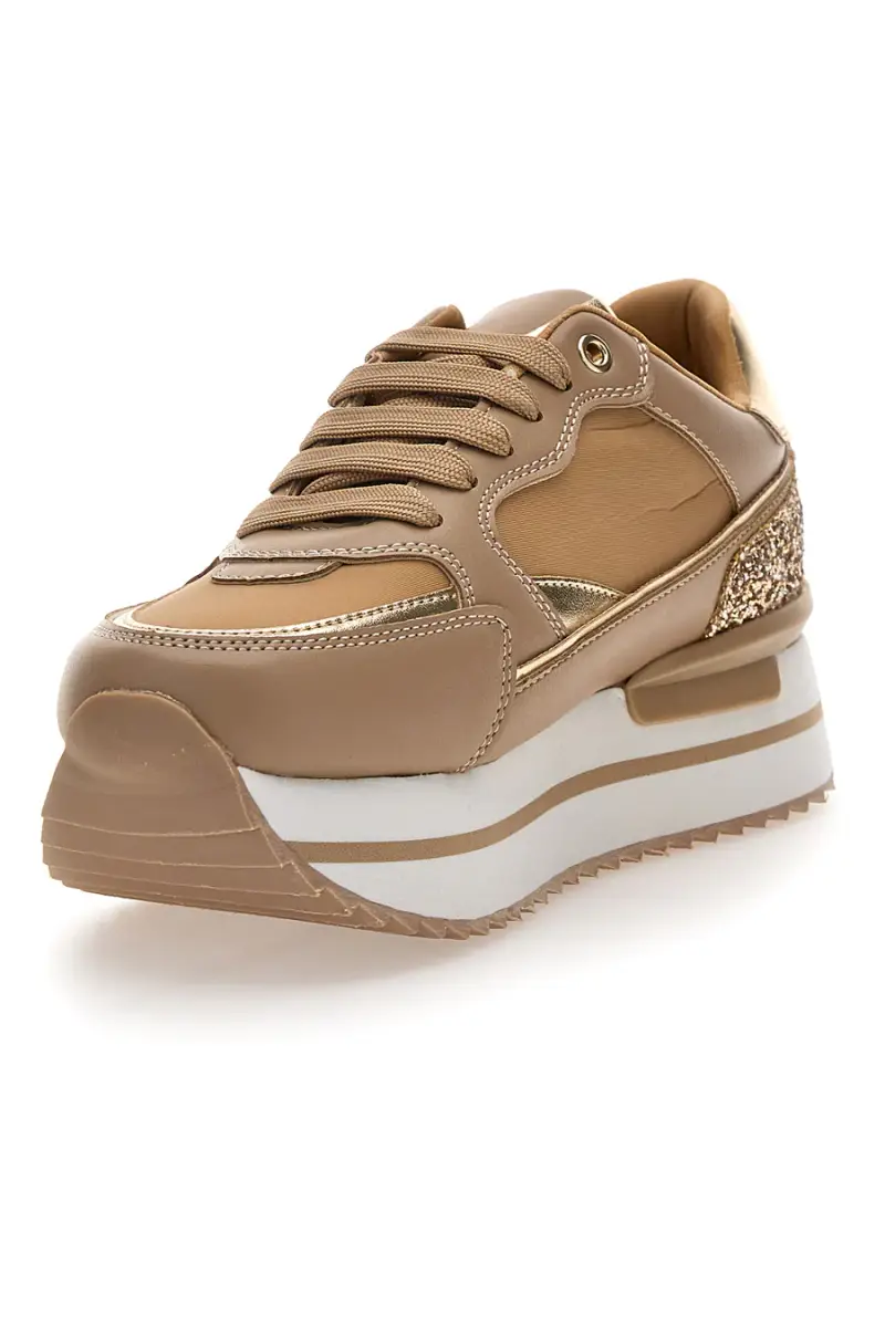 Sneakers beige con zeppa e inserti glitter Burani 51800C1133 [BEIGE] miniatura 3