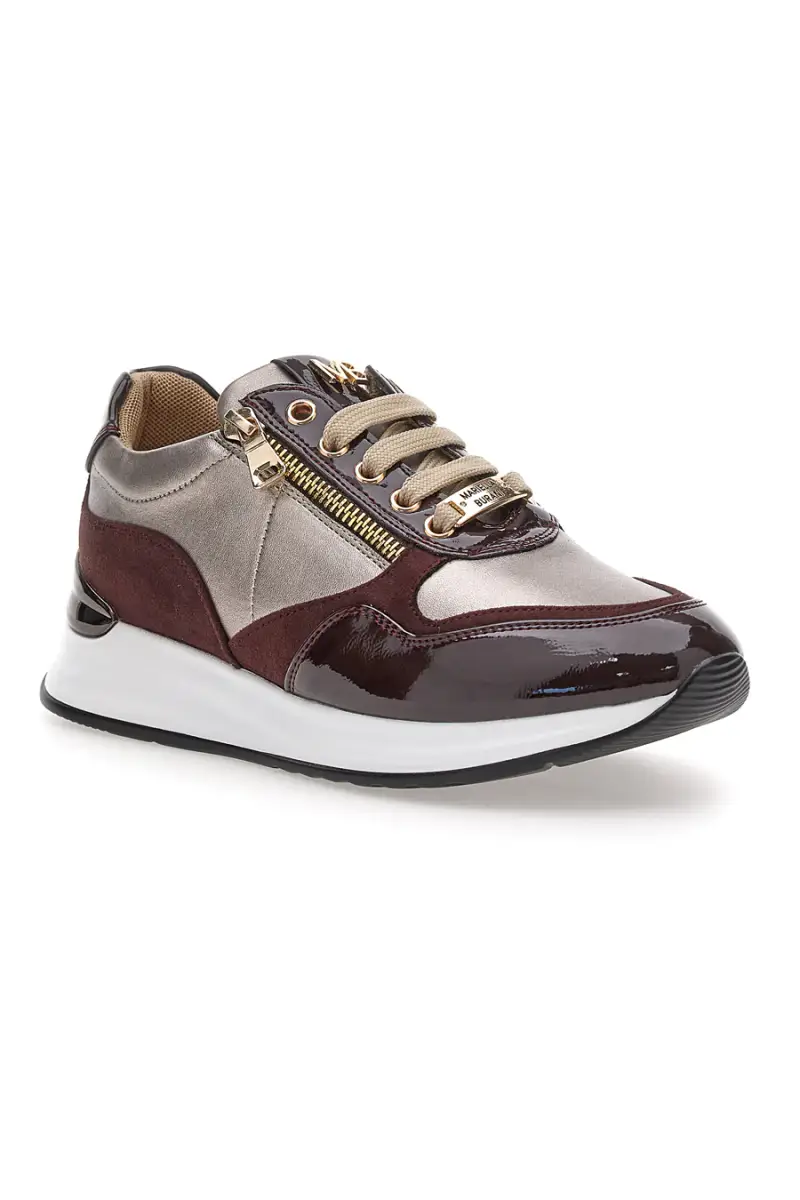 Sneakers bordeaux e beige con zip e dettagli verniciati Mariella Burani 51742C1149 [BORDO'] miniatura 2