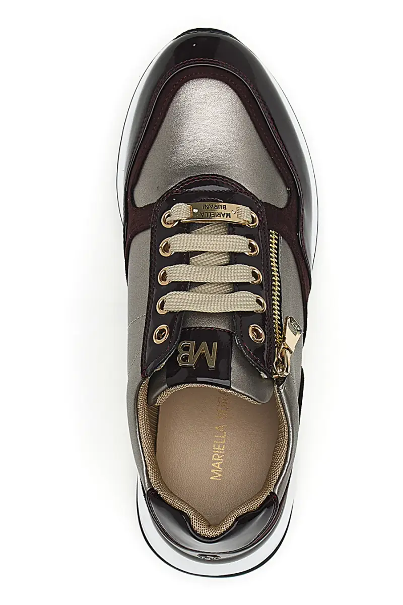 Sneakers bordeaux e beige con zip e dettagli verniciati Mariella Burani 51742C1149 [BORDO'] miniatura 3