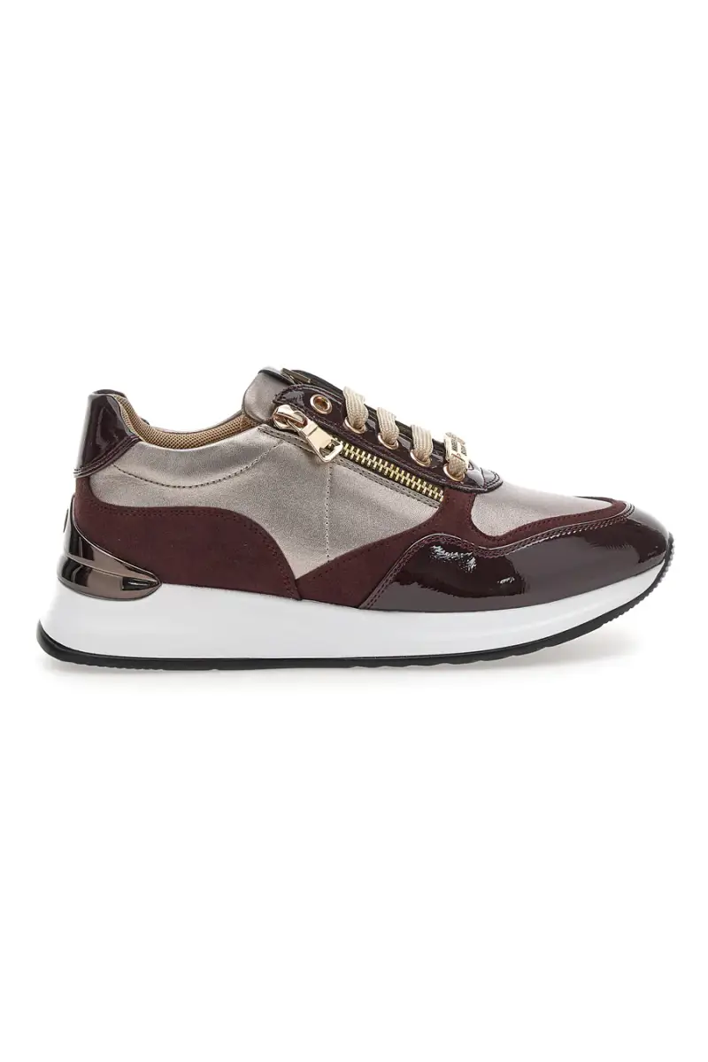 Sneakers bordeaux e beige con zip e dettagli verniciati Mariella Burani 51742C1149 [BORDO']