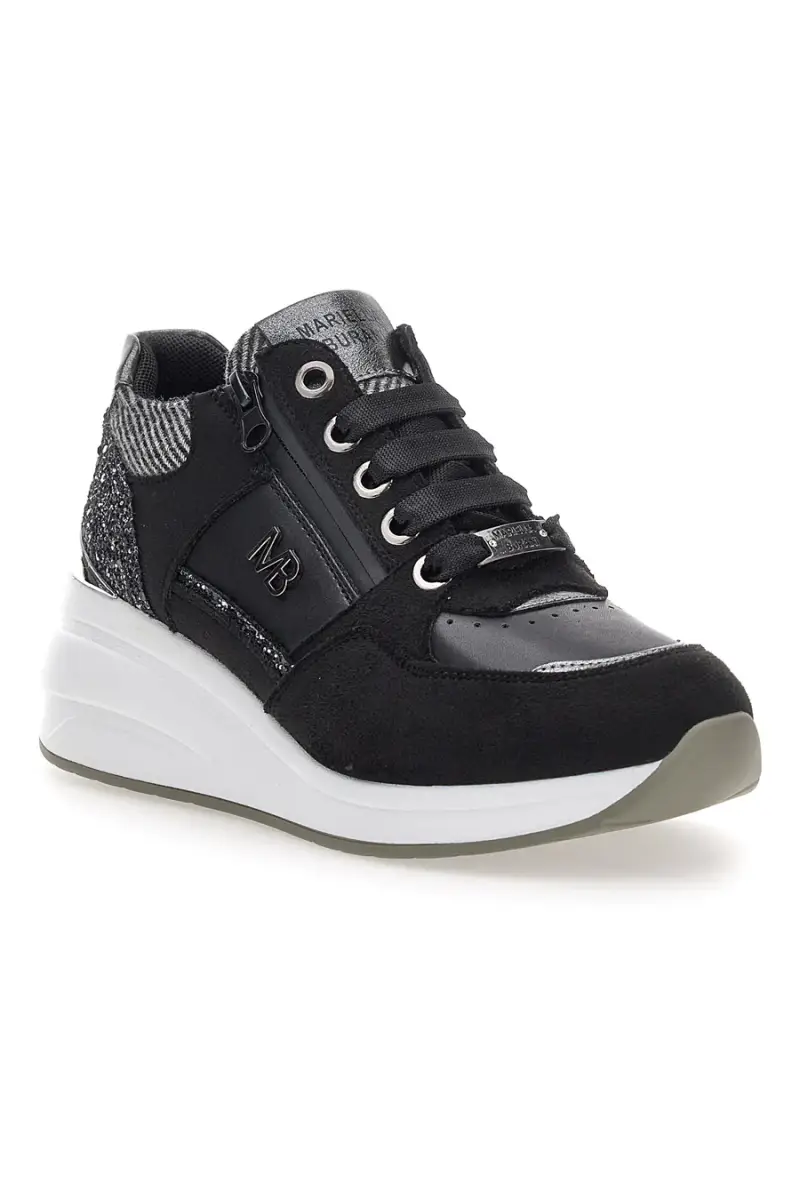 Sneakers nere con glitter e zip laterale Mariella Burani 51751C1120 [NERO] miniatura 2