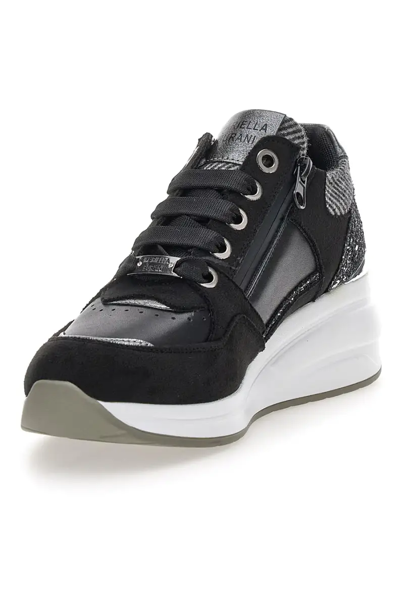 Sneakers nere con glitter e zip laterale Mariella Burani 51751C1120 [NERO] miniatura 4