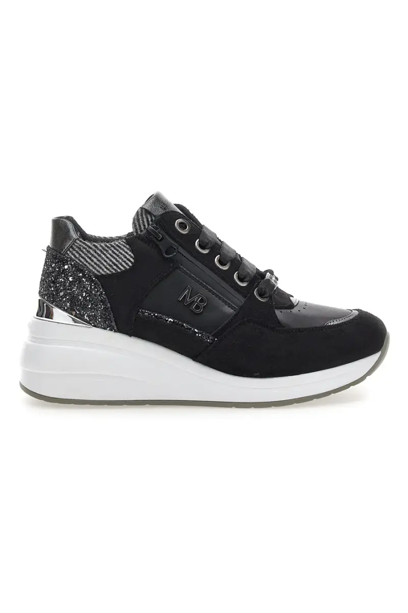 Sneakers nere con glitter e zip laterale Mariella Burani 51751C1120 [NERO]