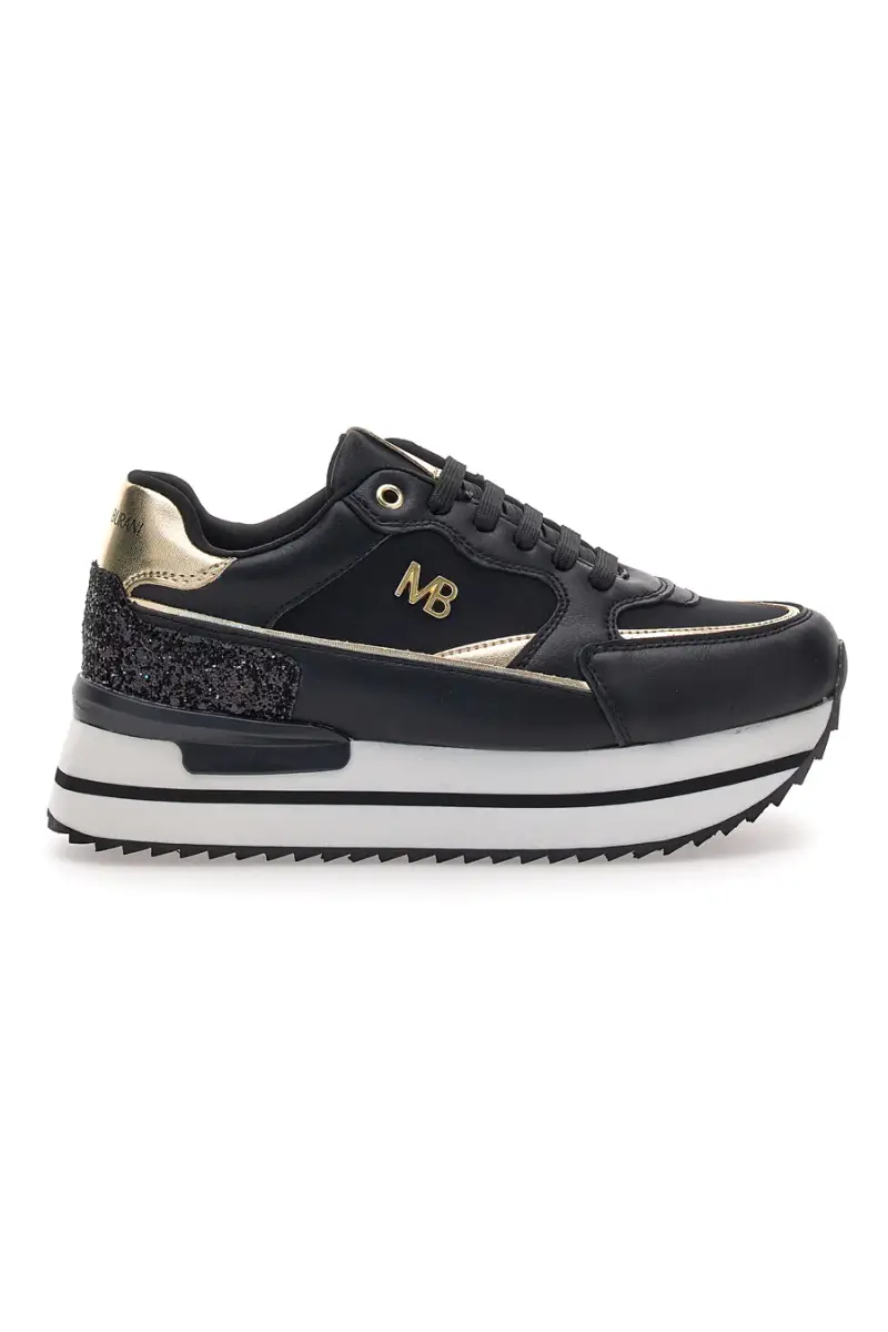 Sneakers nere con zeppa e dettagli glitter oro Burani 51800C1132 [NERO]