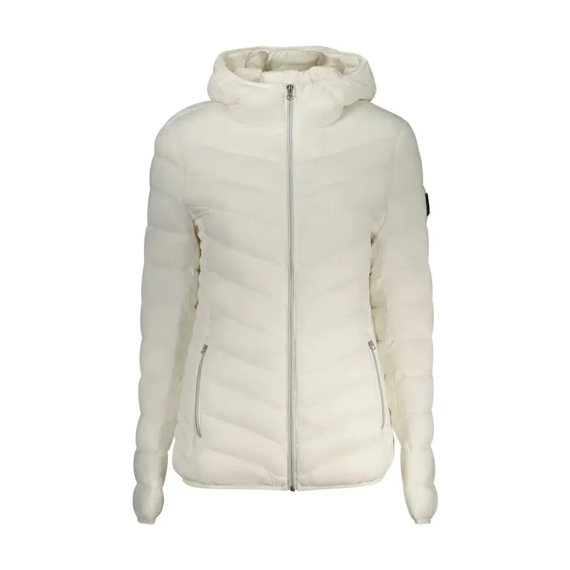 Giubbotto Donna Bianco Cappuccio Zip Logo