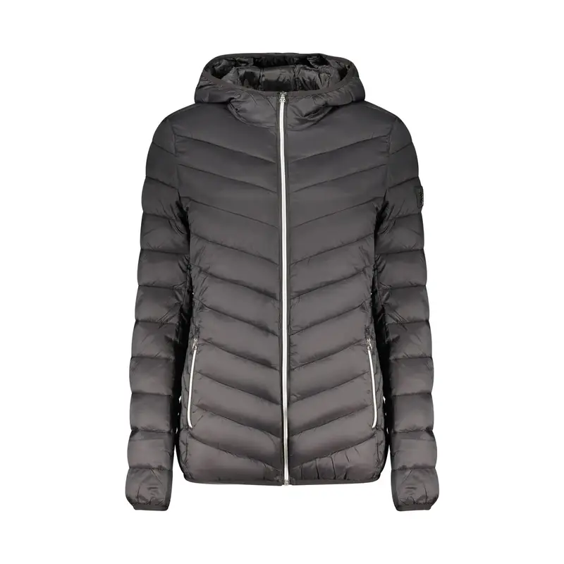 Giubbotto Donna Nero Cappuccio Zip Logo