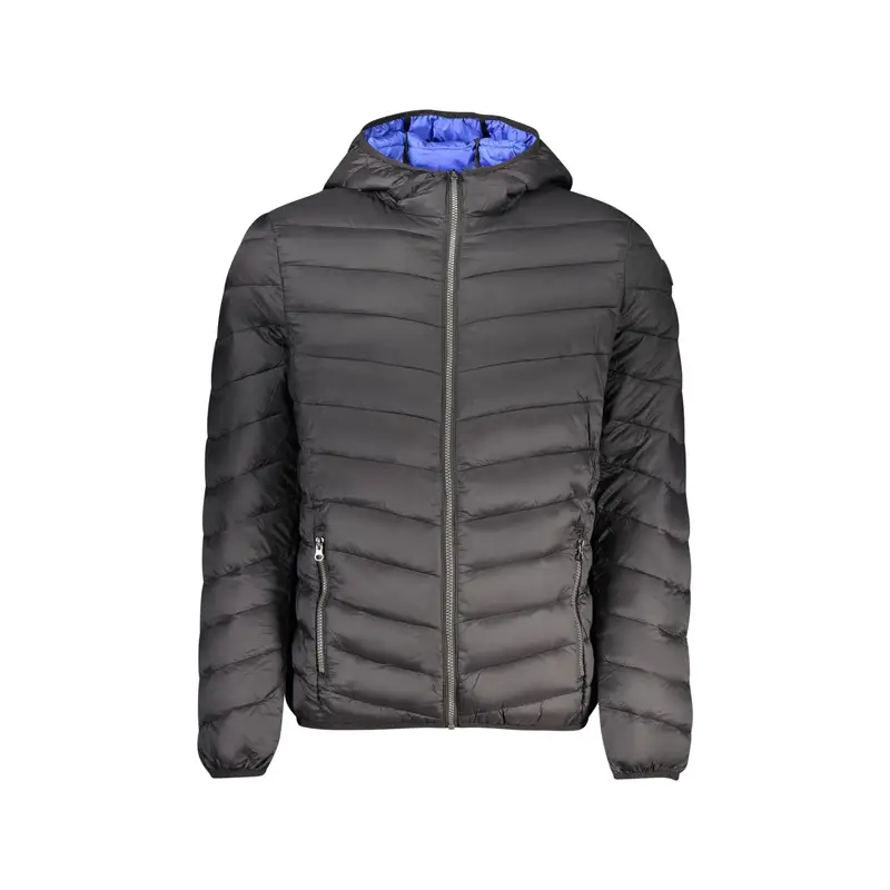 Giubbotto Uomo Nero Cappuccio Zip Logo