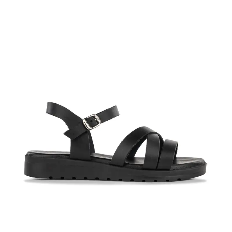 Sandali bassi neri da donna in pelle con cinturini