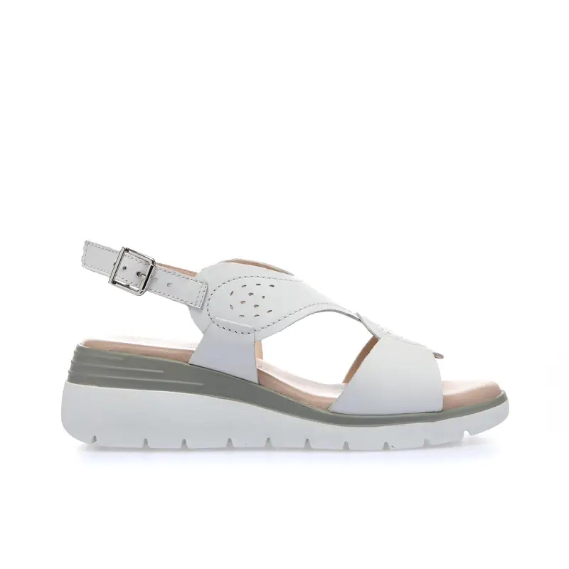Sandali bianchi casual in pelle con zeppa