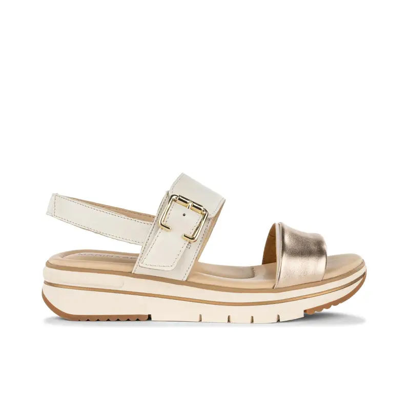 Sandali bianchi e oro sportivi in pelle da donna con platform