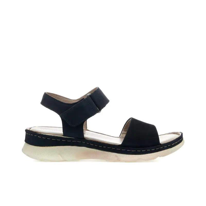 Sandali comfort blu in pelle con velcro