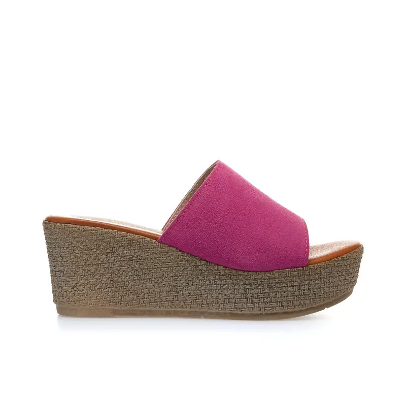 Sandali fucsia in pelle con zeppa