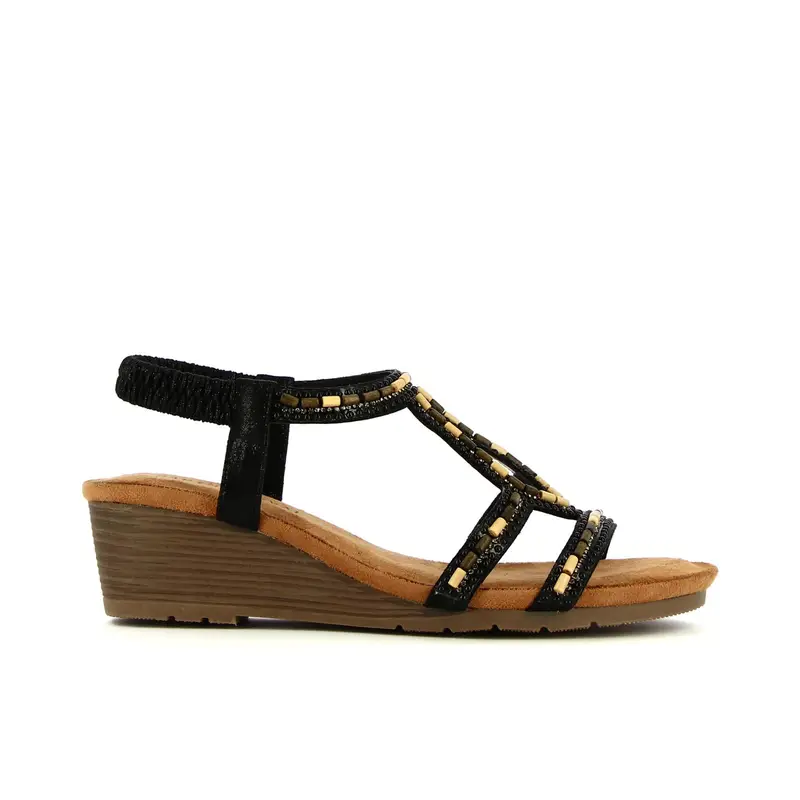 Sandali neri con zeppa e perline