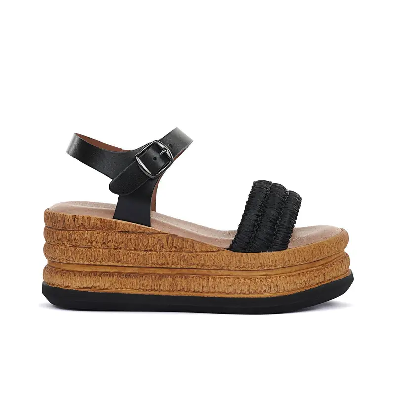 Sandali neri da donna con maxi zeppa