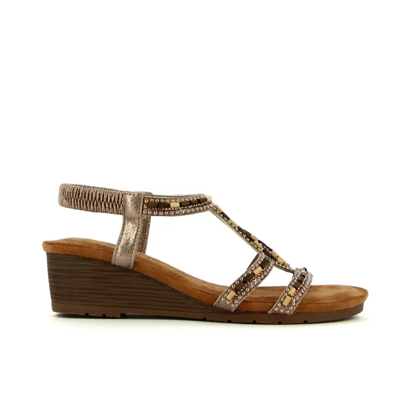 Sandali oro con zeppa e perline