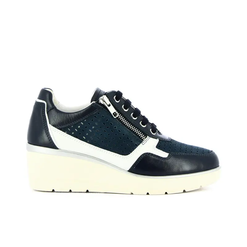Sneakers blu traforate con zip e zeppa
