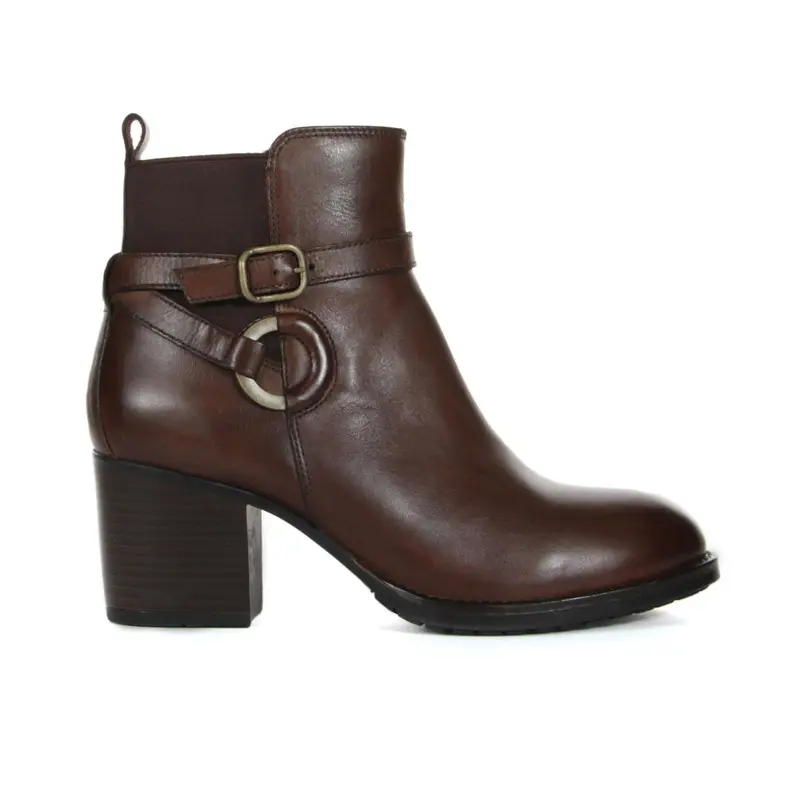 Stivaletti marroni in pelle con tacco medio e fibbie