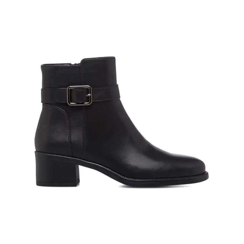 Stivaletti neri da donna con tacco basso largo e fibbia