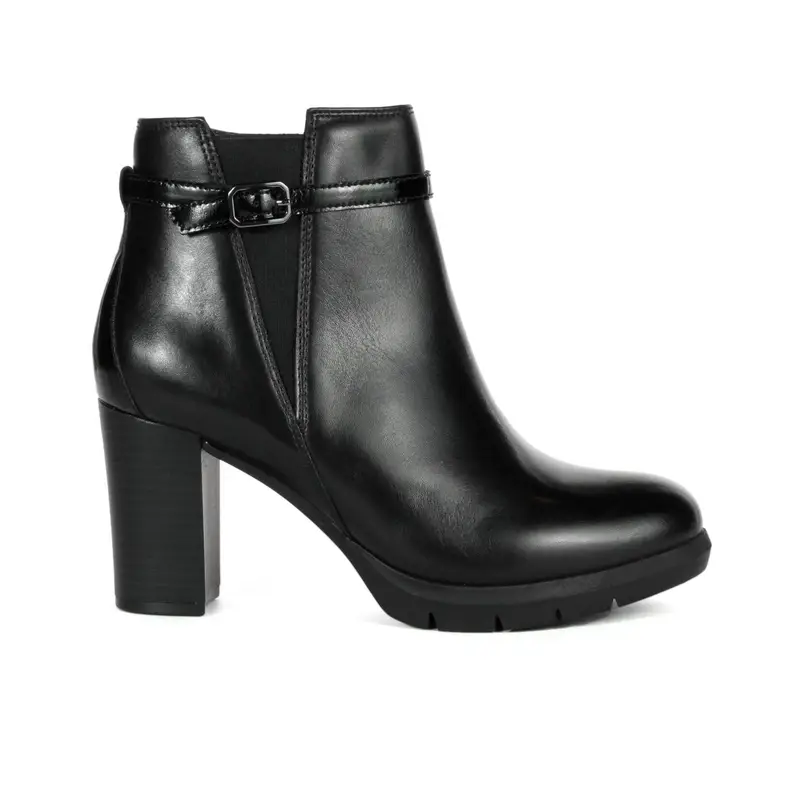 Stivaletti neri in pelle con tacco alto e cinturino