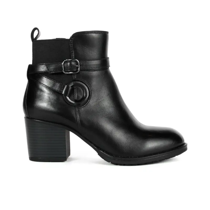 Stivaletti neri in pelle con tacco medio e fibbie