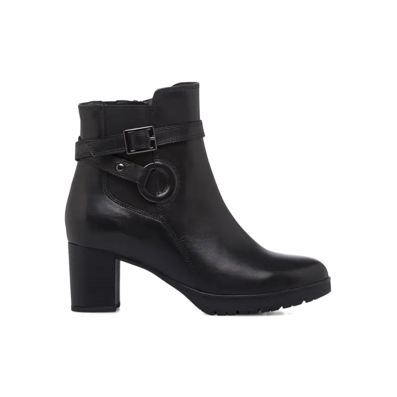 Stivaletti neri in pelle da donna con tacco medio e fibbie