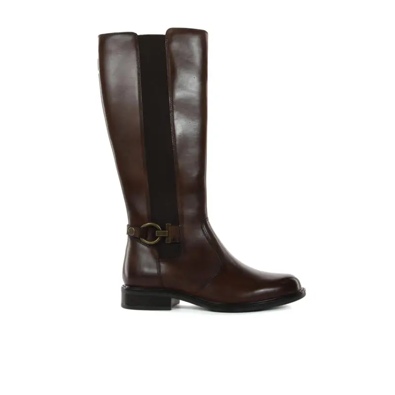 Stivali marroni bassi in pelle con fibbia e inserto elasticizzato