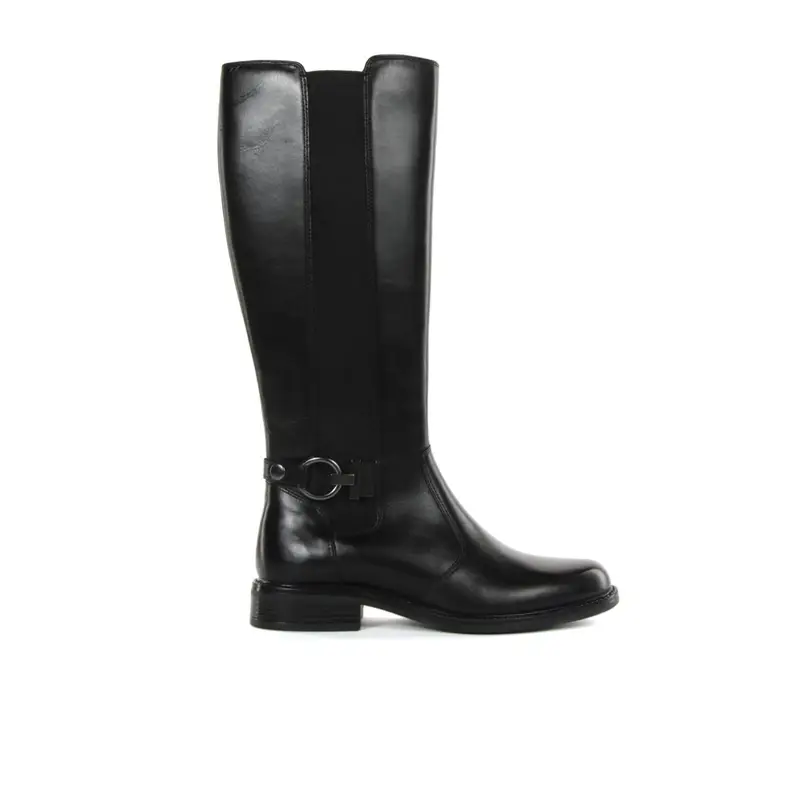 Stivali neri bassi in pelle con fibbia e inserto elasticizzato