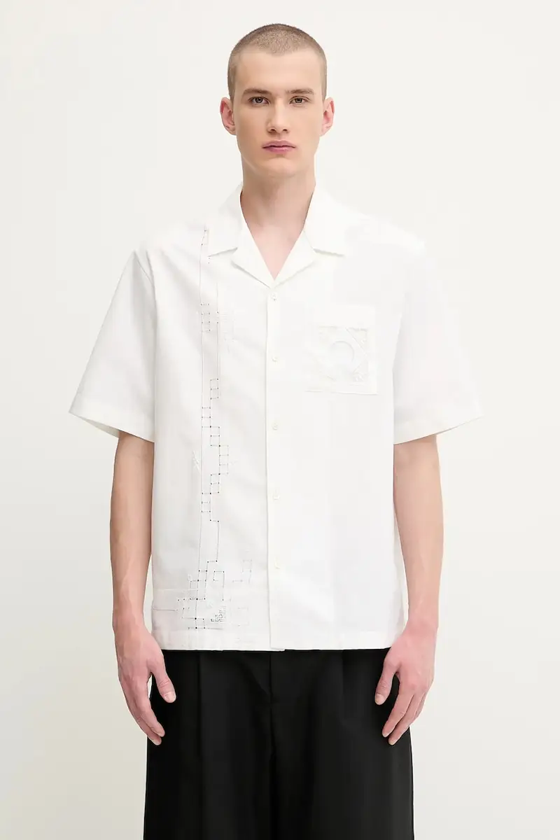 camicia in cotone Regenerated Household Linen Bowling uomo colore bianco USI016A.UWOV0007