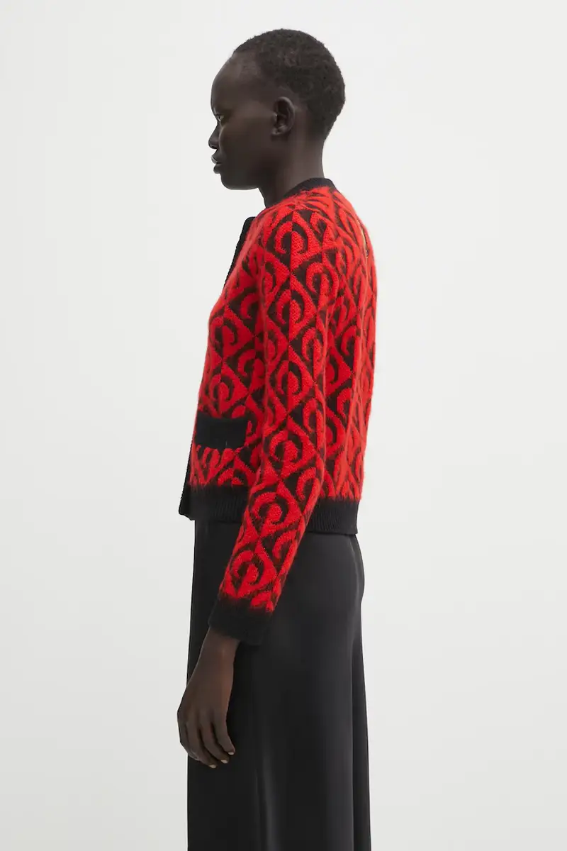 cardigan con lana Moon Lozenge Knit colore rosso WTK086ACKNI0539 miniatura 2