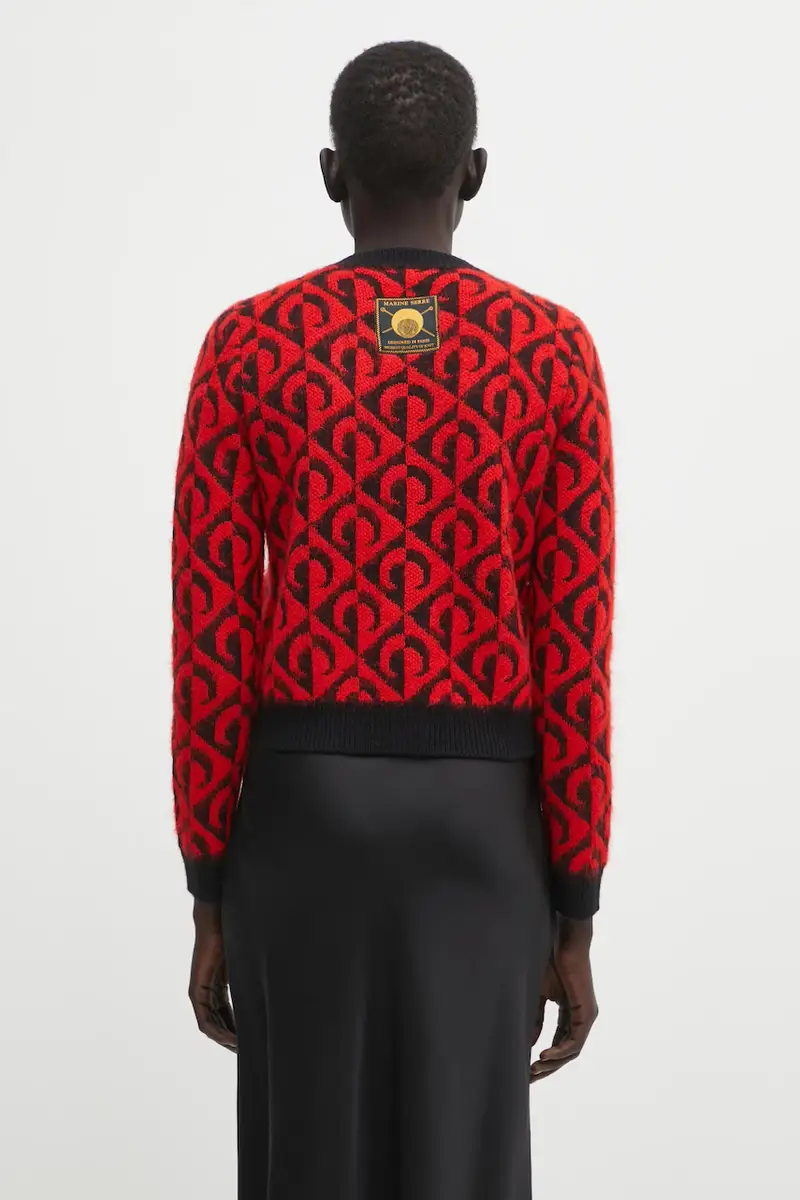 cardigan con lana Moon Lozenge Knit colore rosso WTK086ACKNI0539 miniatura 3