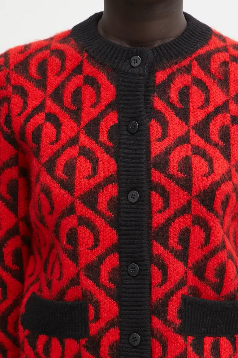 cardigan con lana Moon Lozenge Knit colore rosso WTK086ACKNI0539 miniatura 4