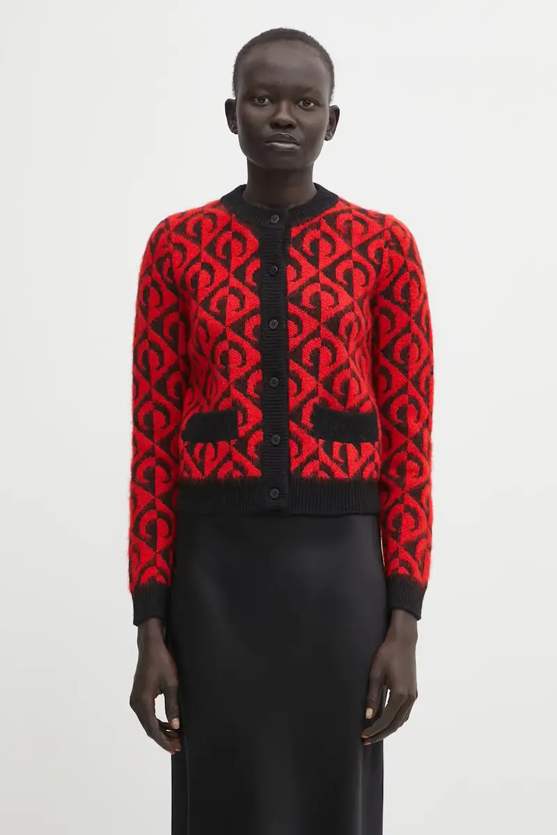 cardigan con lana Moon Lozenge Knit colore rosso WTK086ACKNI0539