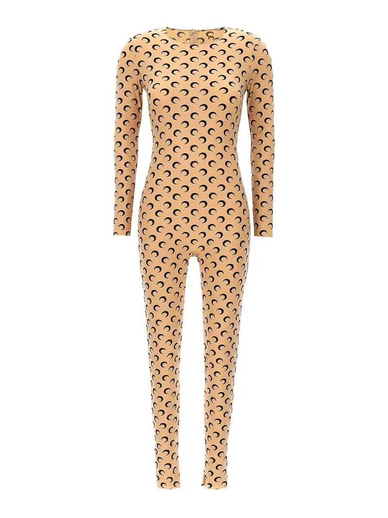 Catsuit stampata con luna Beige