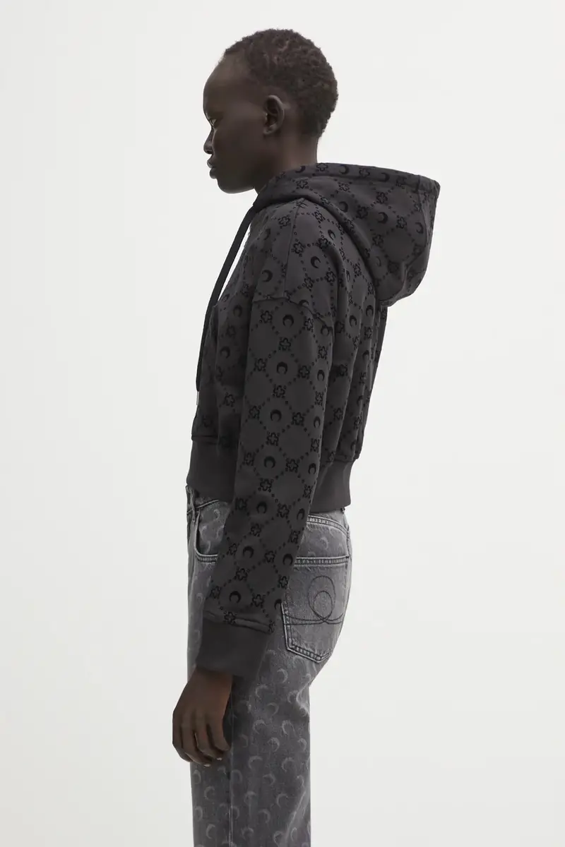 felpa in cotone Moonogram Flocked Fleece Cropped Zipped donna colore nero con cappuccio WST019ACJER0089 miniatura 2