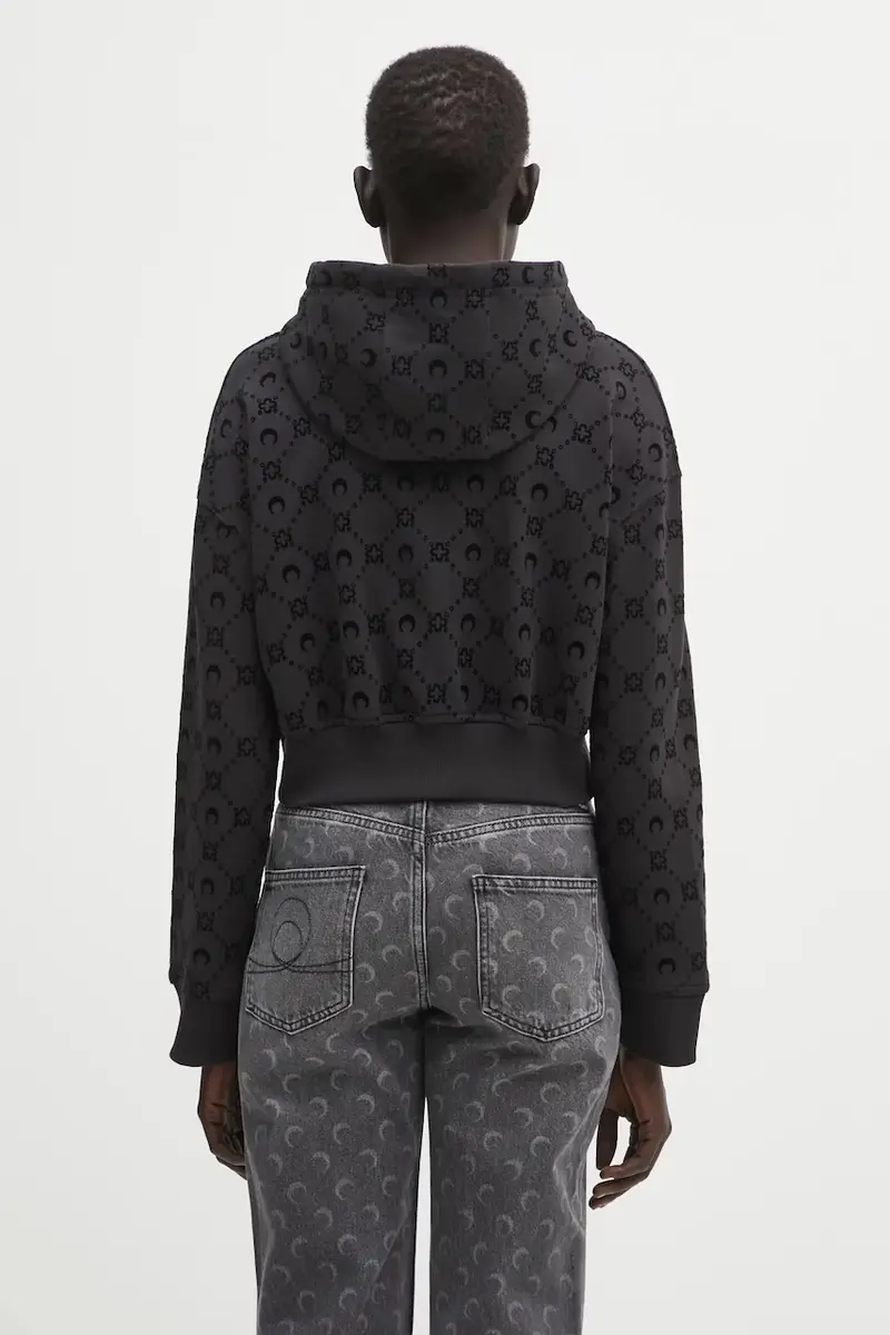 felpa in cotone Moonogram Flocked Fleece Cropped Zipped donna colore nero con cappuccio WST019ACJER0089 miniatura 3