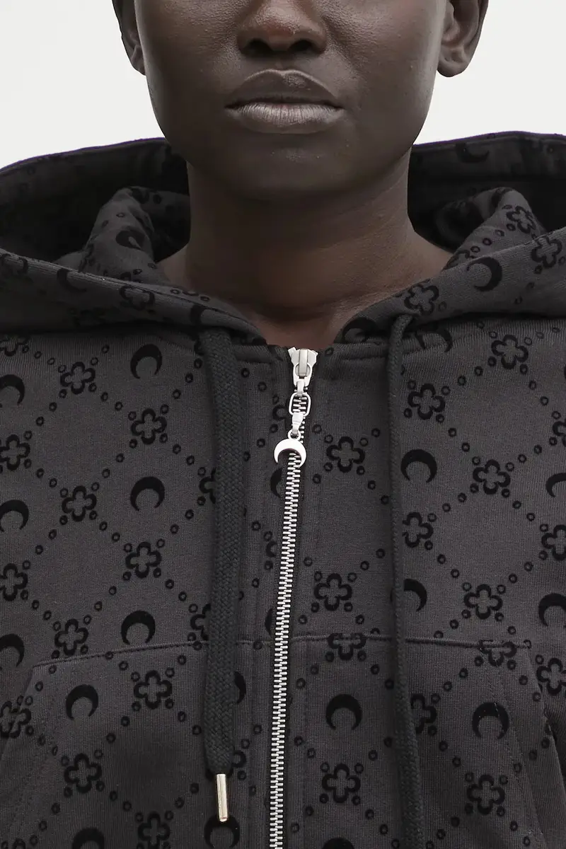 felpa in cotone Moonogram Flocked Fleece Cropped Zipped donna colore nero con cappuccio WST019ACJER0089 miniatura 4