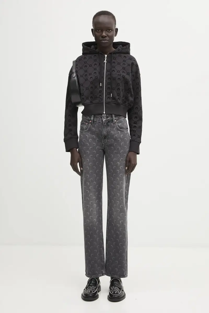 felpa in cotone Moonogram Flocked Fleece Cropped Zipped donna colore nero con cappuccio WST019ACJER0089 miniatura 5